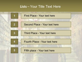 A Painting Of A Narrow Street With Flowers On It PowerPoint Template