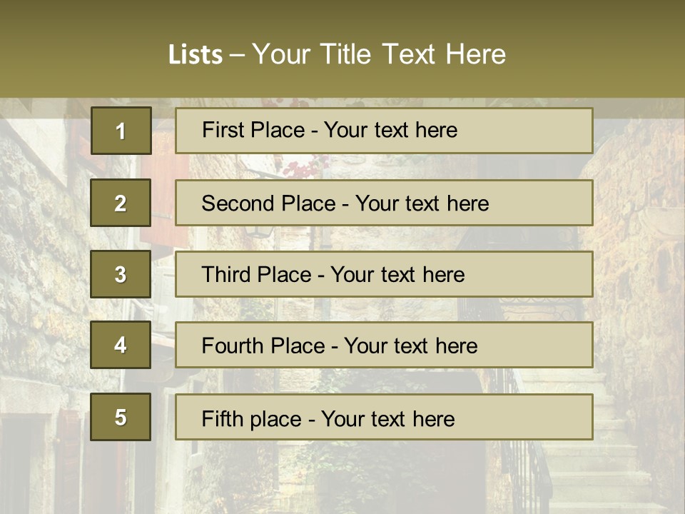 A Painting Of A Narrow Street With Flowers On It PowerPoint Template