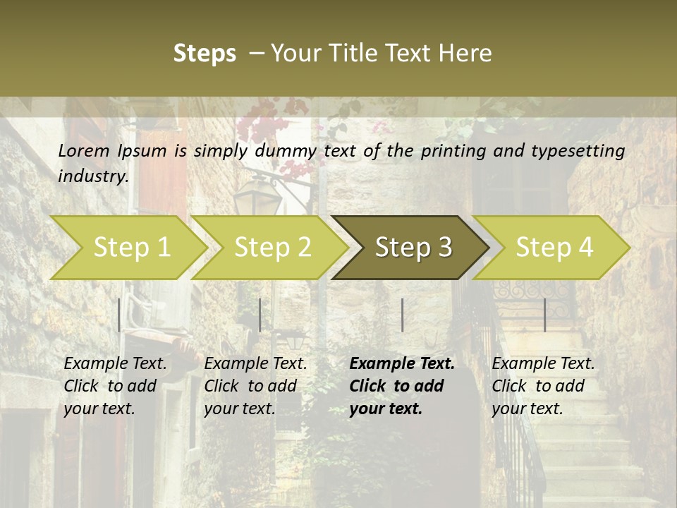 A Painting Of A Narrow Street With Flowers On It PowerPoint Template