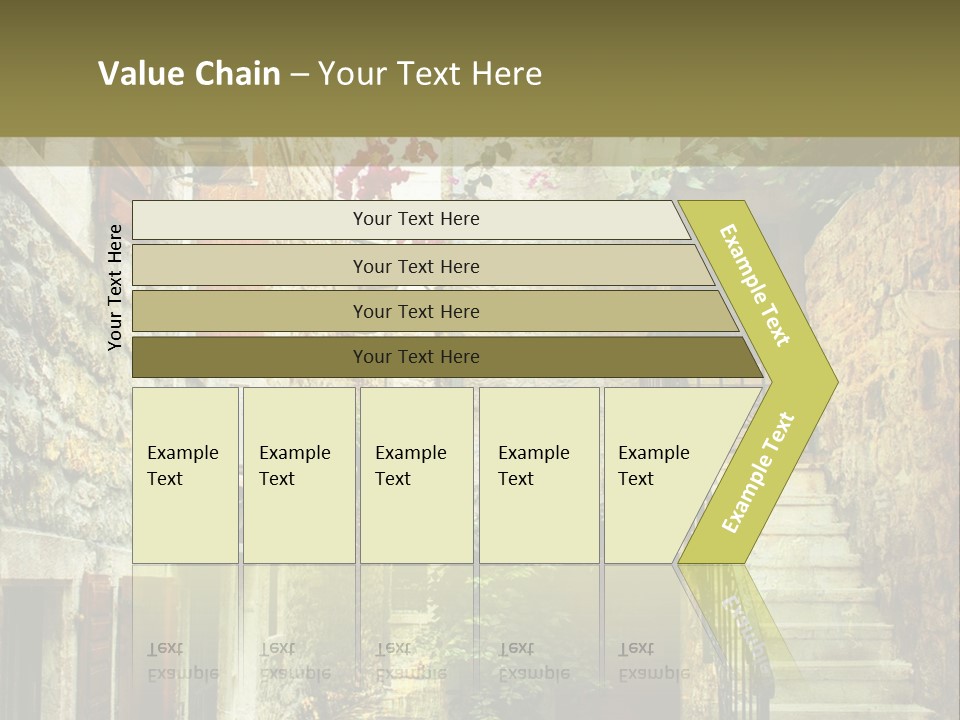 A Painting Of A Narrow Street With Flowers On It PowerPoint Template
