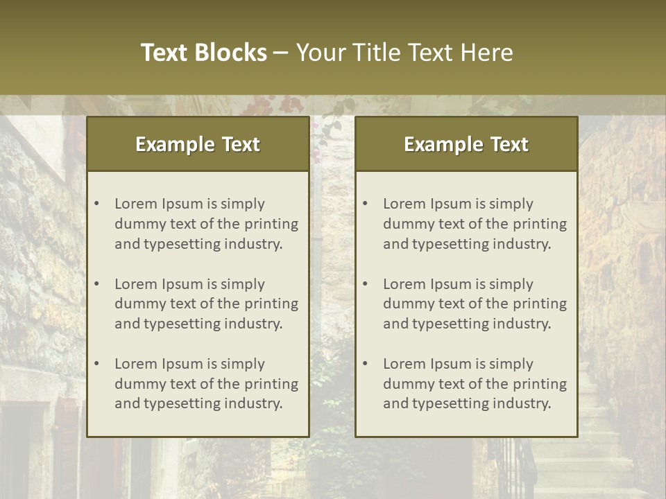 A Painting Of A Narrow Street With Flowers On It PowerPoint Template