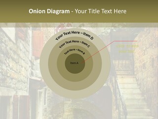 A Painting Of A Narrow Street With Flowers On It PowerPoint Template