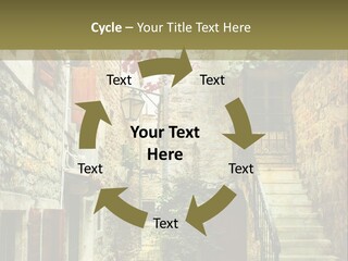 A Painting Of A Narrow Street With Flowers On It PowerPoint Template