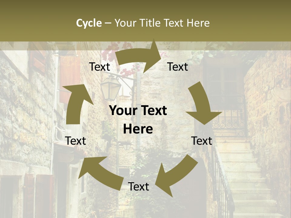 A Painting Of A Narrow Street With Flowers On It PowerPoint Template