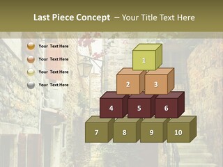 A Painting Of A Narrow Street With Flowers On It PowerPoint Template