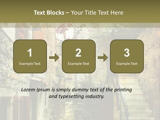 A Painting Of A Narrow Street With Flowers On It PowerPoint Template