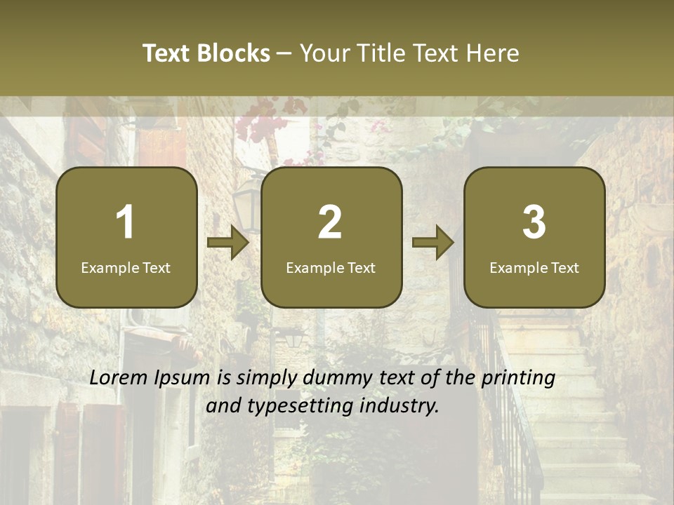 A Painting Of A Narrow Street With Flowers On It PowerPoint Template