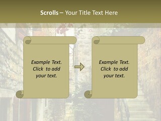 A Painting Of A Narrow Street With Flowers On It PowerPoint Template