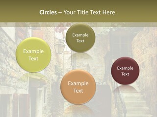 A Painting Of A Narrow Street With Flowers On It PowerPoint Template