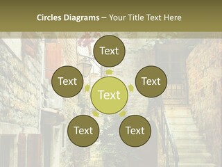 A Painting Of A Narrow Street With Flowers On It PowerPoint Template