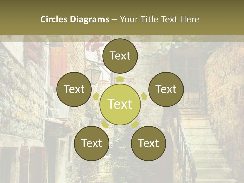 A Painting Of A Narrow Street With Flowers On It PowerPoint Template