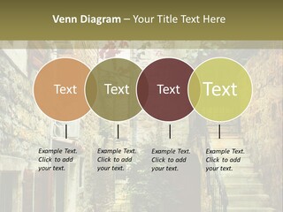 A Painting Of A Narrow Street With Flowers On It PowerPoint Template