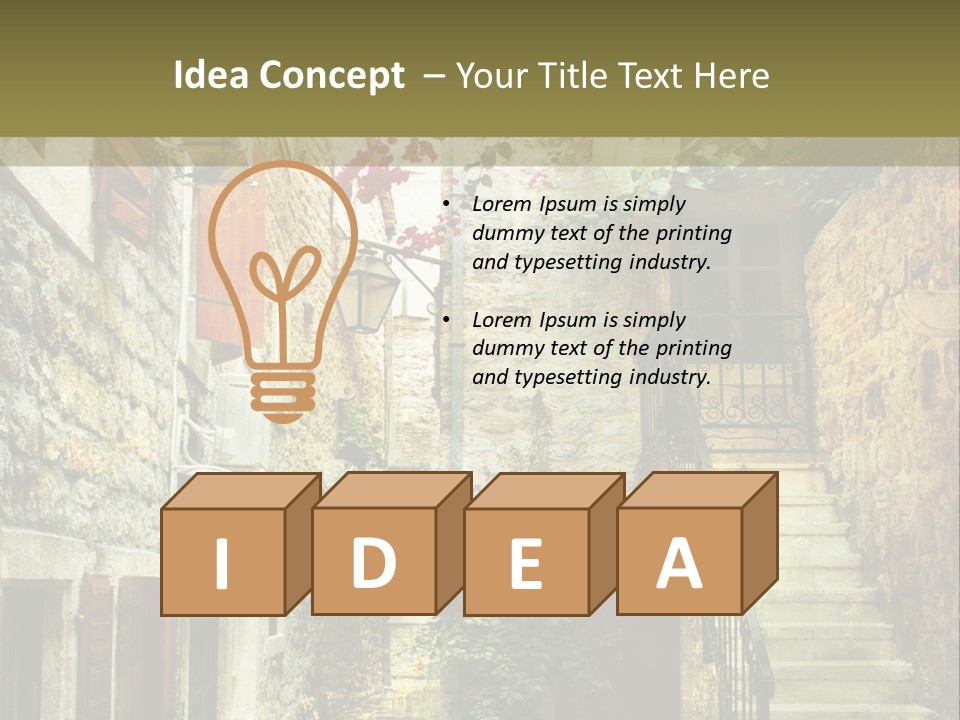 A Painting Of A Narrow Street With Flowers On It PowerPoint Template