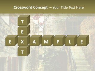 A Painting Of A Narrow Street With Flowers On It PowerPoint Template