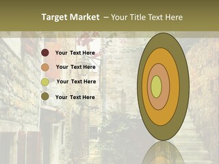 A Painting Of A Narrow Street With Flowers On It PowerPoint Template