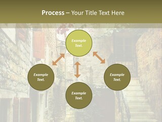 A Painting Of A Narrow Street With Flowers On It PowerPoint Template