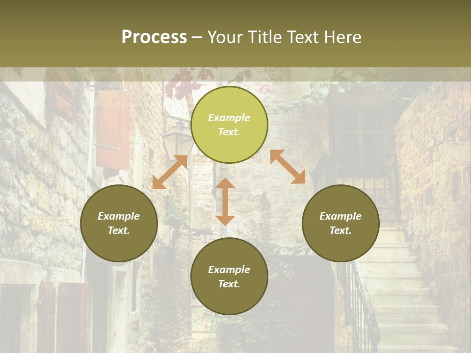 A Painting Of A Narrow Street With Flowers On It PowerPoint Template