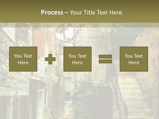 A Painting Of A Narrow Street With Flowers On It PowerPoint Template