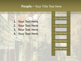 A Painting Of A Narrow Street With Flowers On It PowerPoint Template