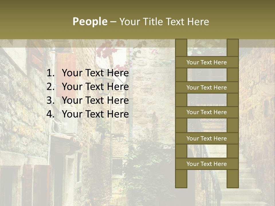 A Painting Of A Narrow Street With Flowers On It PowerPoint Template