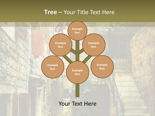 A Painting Of A Narrow Street With Flowers On It PowerPoint Template