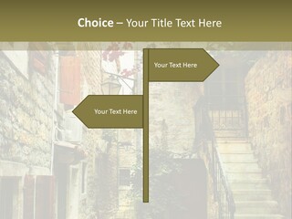 A Painting Of A Narrow Street With Flowers On It PowerPoint Template