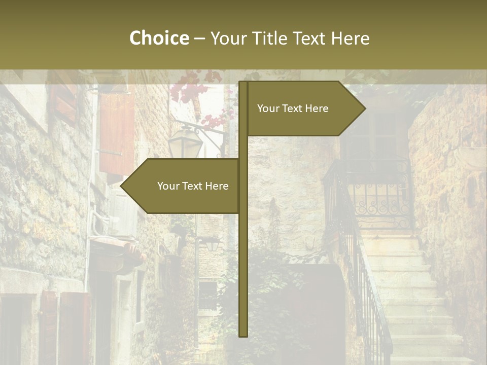 A Painting Of A Narrow Street With Flowers On It PowerPoint Template