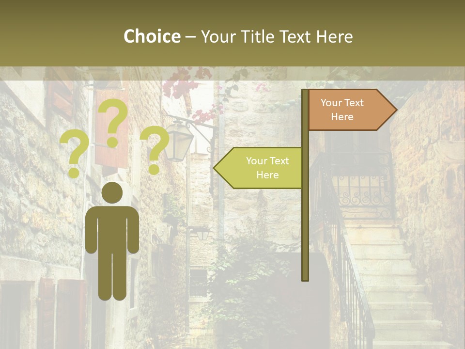 A Painting Of A Narrow Street With Flowers On It PowerPoint Template