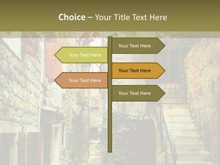 A Painting Of A Narrow Street With Flowers On It PowerPoint Template