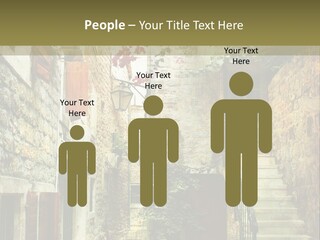 A Painting Of A Narrow Street With Flowers On It PowerPoint Template