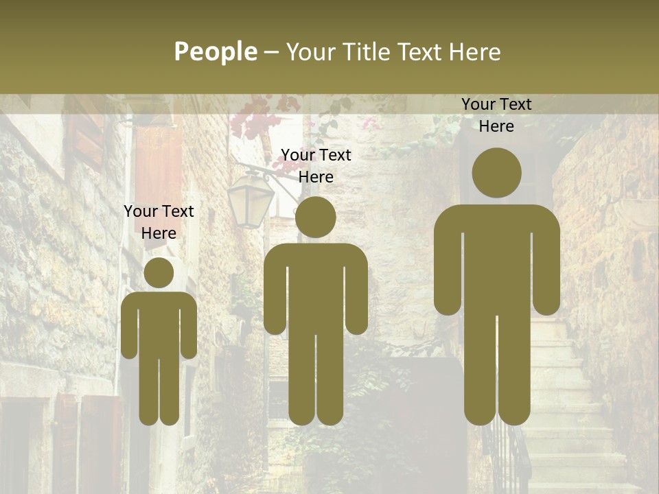 A Painting Of A Narrow Street With Flowers On It PowerPoint Template