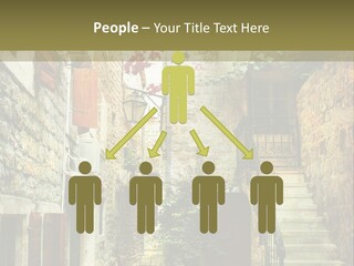 A Painting Of A Narrow Street With Flowers On It PowerPoint Template