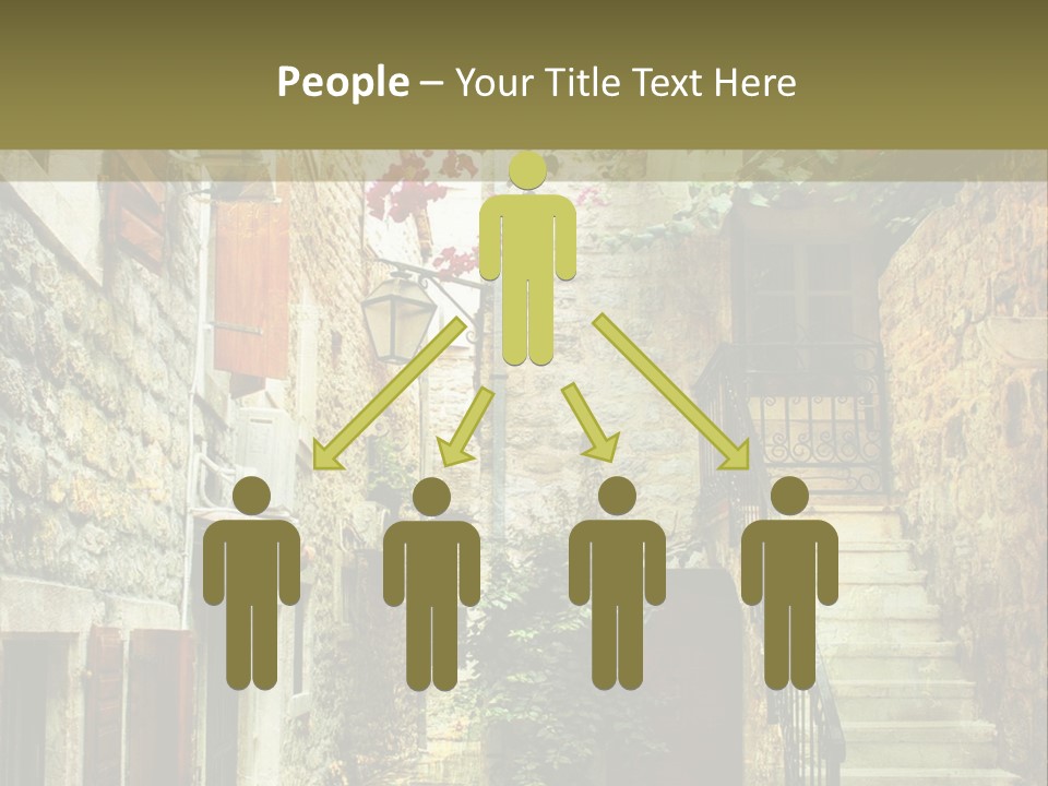 A Painting Of A Narrow Street With Flowers On It PowerPoint Template