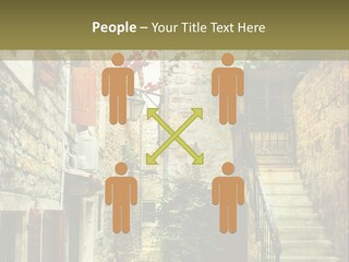 A Painting Of A Narrow Street With Flowers On It PowerPoint Template