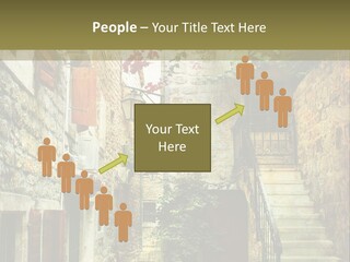 A Painting Of A Narrow Street With Flowers On It PowerPoint Template