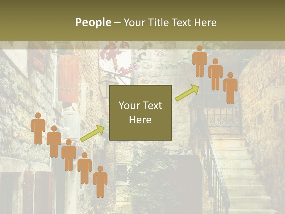 A Painting Of A Narrow Street With Flowers On It PowerPoint Template