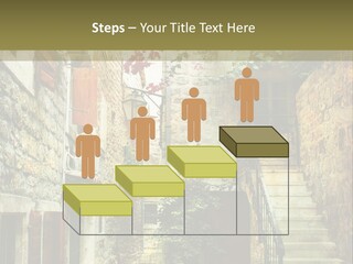 A Painting Of A Narrow Street With Flowers On It PowerPoint Template