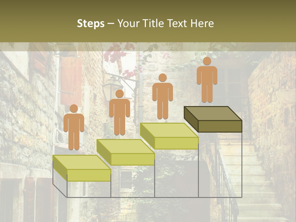 A Painting Of A Narrow Street With Flowers On It PowerPoint Template