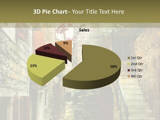 A Painting Of A Narrow Street With Flowers On It PowerPoint Template
