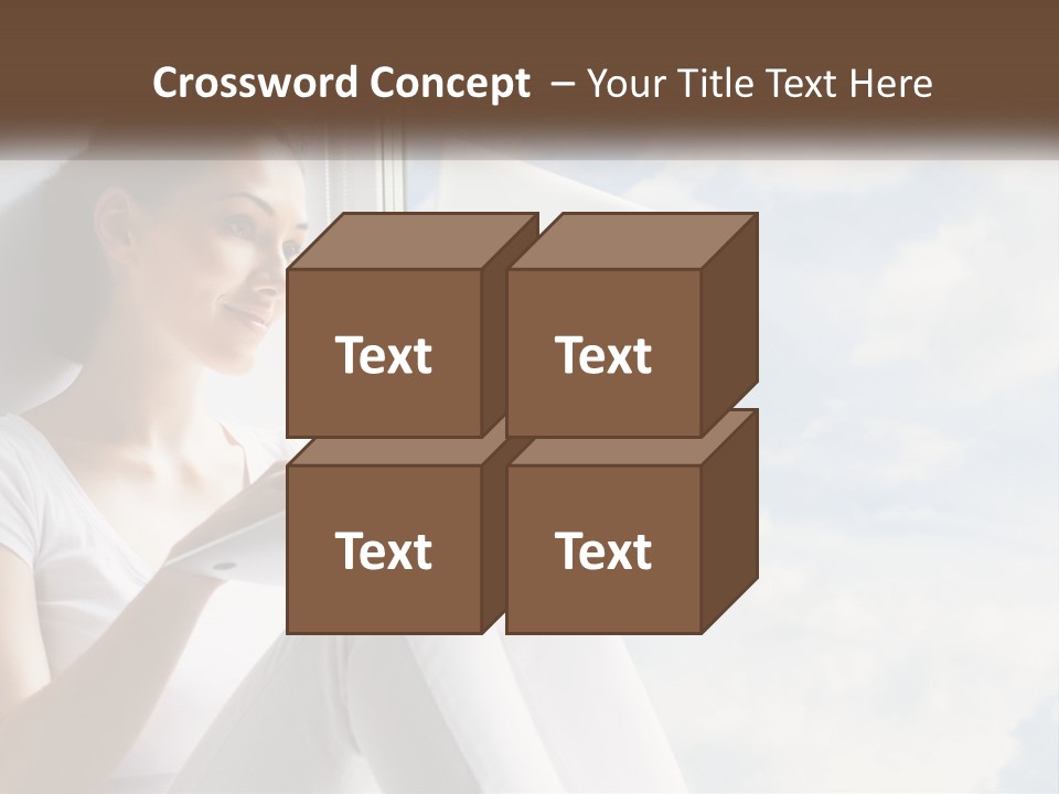 A Woman Sitting On A Window Sill Using A Laptop Computer PowerPoint Template