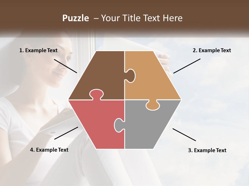 A Woman Sitting On A Window Sill Using A Laptop Computer PowerPoint Template