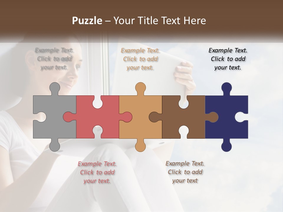 A Woman Sitting On A Window Sill Using A Laptop Computer PowerPoint Template