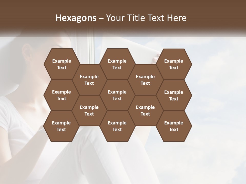 A Woman Sitting On A Window Sill Using A Laptop Computer PowerPoint Template