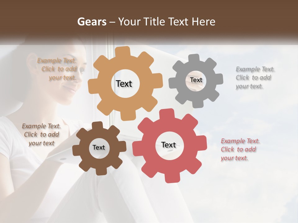 A Woman Sitting On A Window Sill Using A Laptop Computer PowerPoint Template