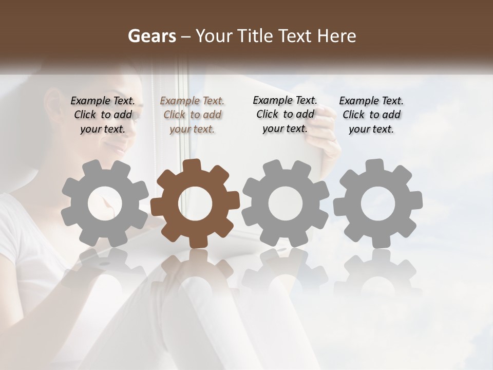 A Woman Sitting On A Window Sill Using A Laptop Computer PowerPoint Template