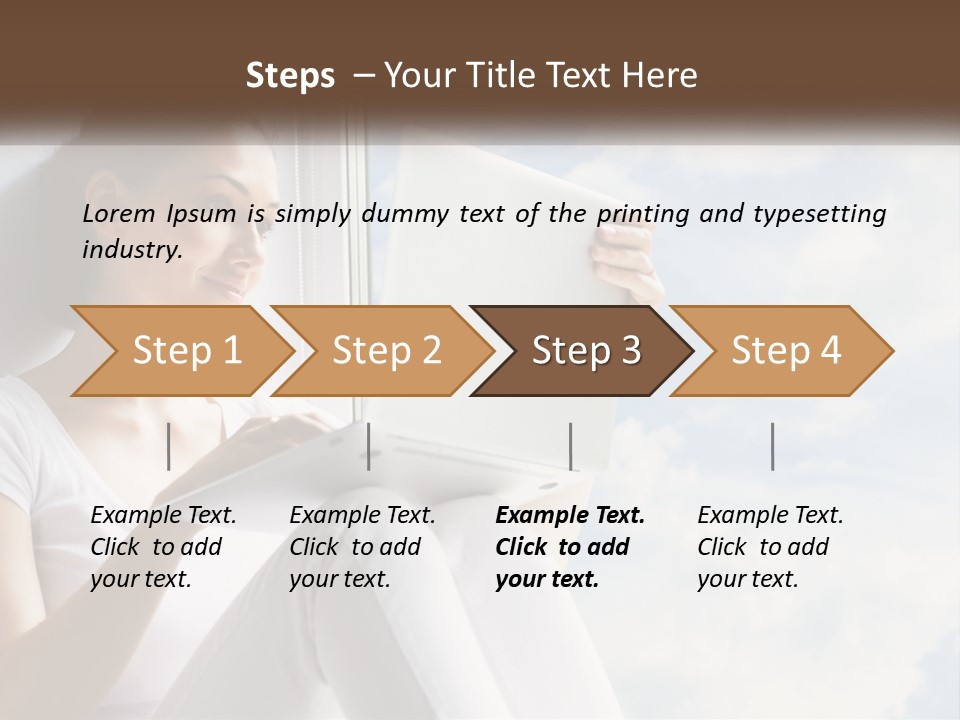 A Woman Sitting On A Window Sill Using A Laptop Computer PowerPoint Template