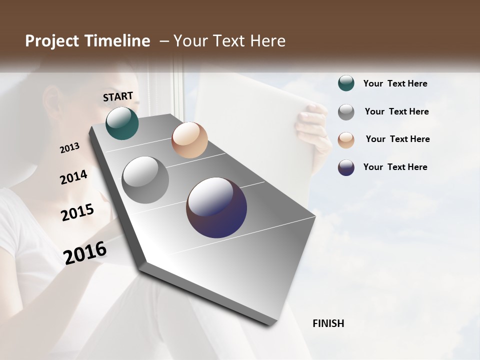 A Woman Sitting On A Window Sill Using A Laptop Computer PowerPoint Template