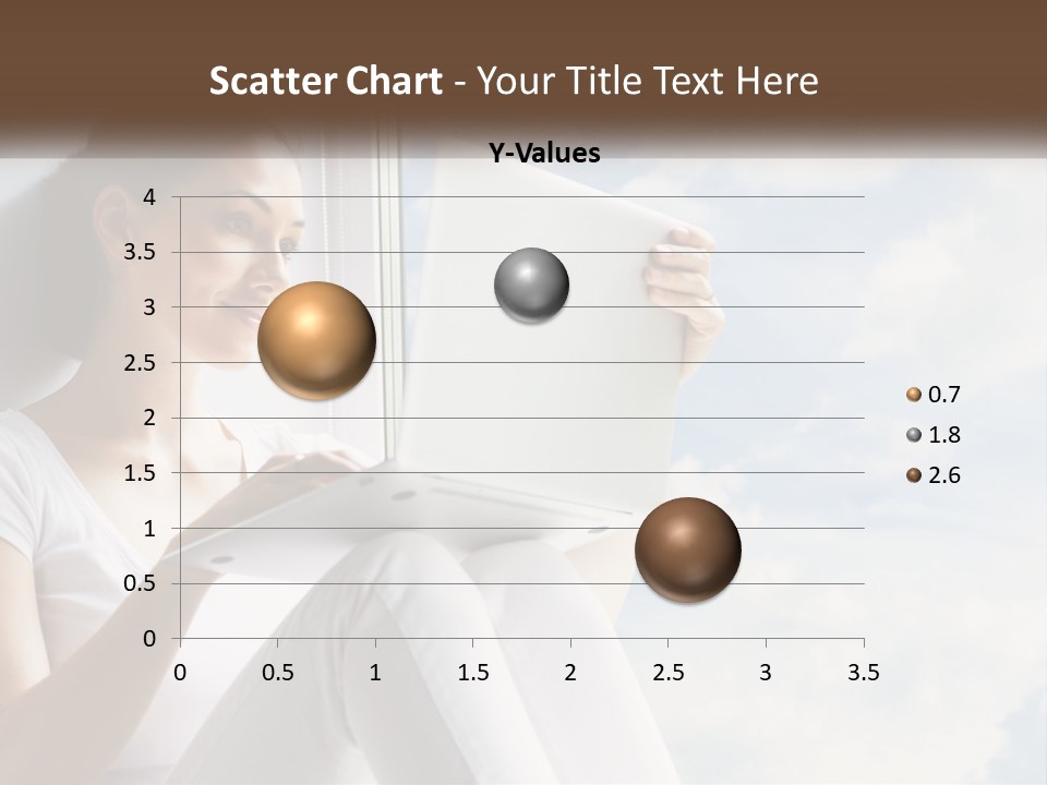 A Woman Sitting On A Window Sill Using A Laptop Computer PowerPoint Template
