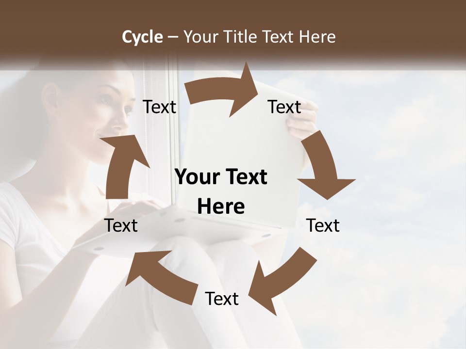 A Woman Sitting On A Window Sill Using A Laptop Computer PowerPoint Template