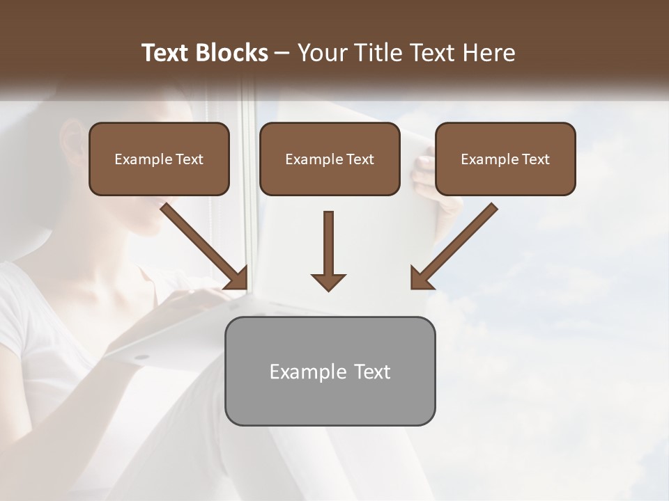 A Woman Sitting On A Window Sill Using A Laptop Computer PowerPoint Template